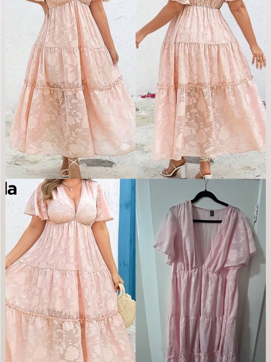 SHEIN Dresses & Skirts - SHEIN Blush Pink Tiered Midi Dress with Flutter Sleeves